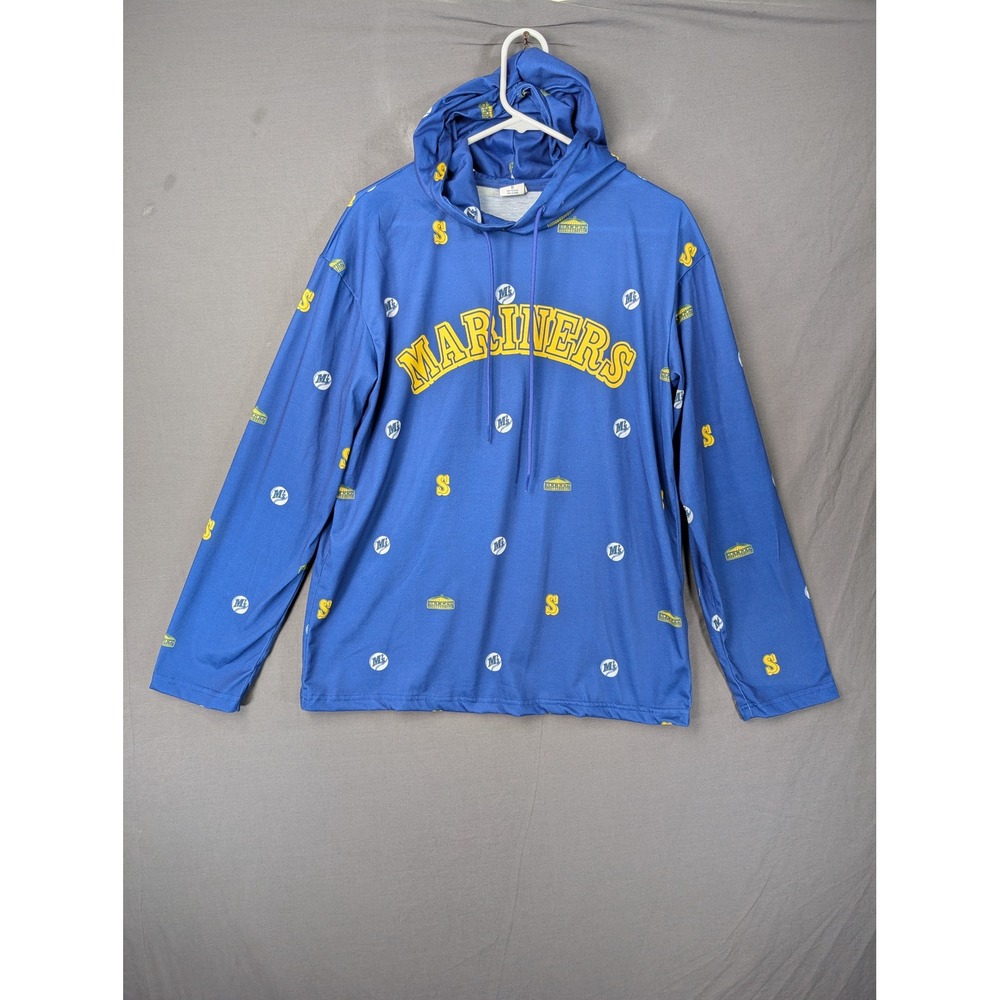 Seattle Mariners MLB Blue All Over‎ Print Lightweight Hoodie Mens Medium